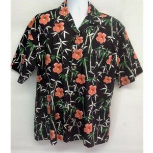NWT Men's Black Floral Hawaiian Camp Shirt L